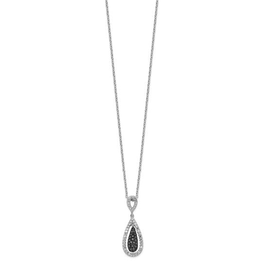White Night White Gold Filled Sterling Silver Tear Drop White & Black Diamond Necklace & Pendant Set