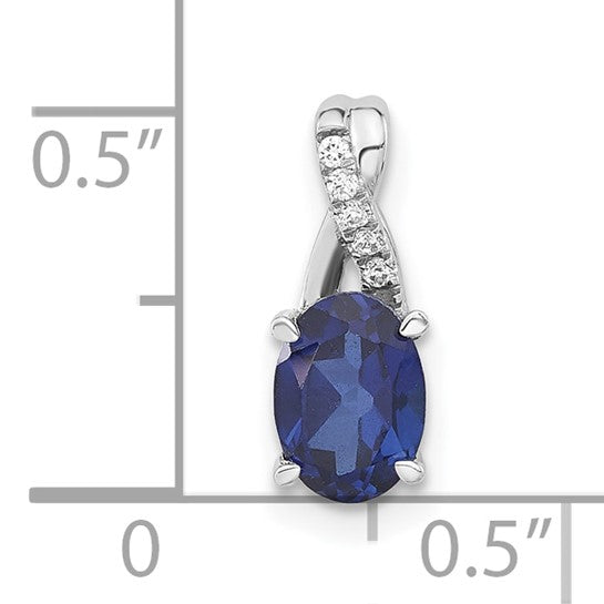 14K White Gold Oval Lab Grown Sapphire & Natural Diamond Twist Pendant
