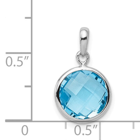 White Gold Filled Sterling Silver 4 Carat Round Bezel Blue Topaz Pendant