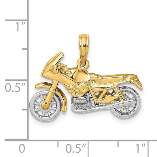 10K Two Tone Gold 3D Moveable Motorcycle Pendant