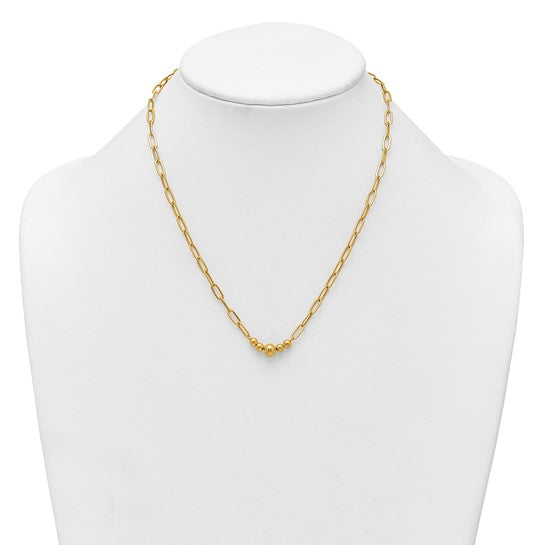 14K Yellow Gold Graduated Bead Paperclip Necklace