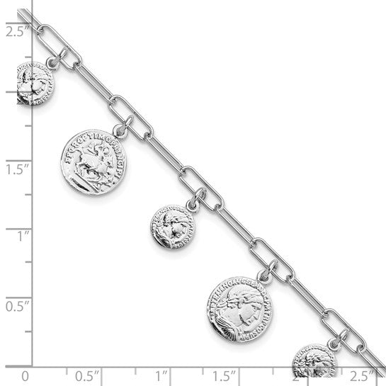 White Gold Filled Sterling Silver Antique Coin Charm Paperclip Bracelet