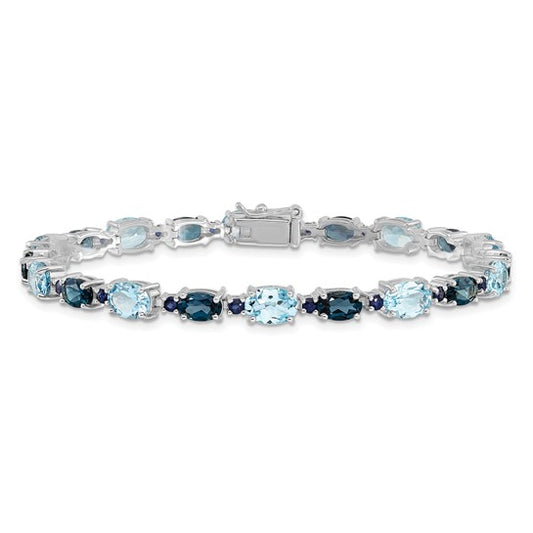 White Gold Filled Sterling Silver Two Tone London Blue Topaz/Sky Blue Topaz Bracelet