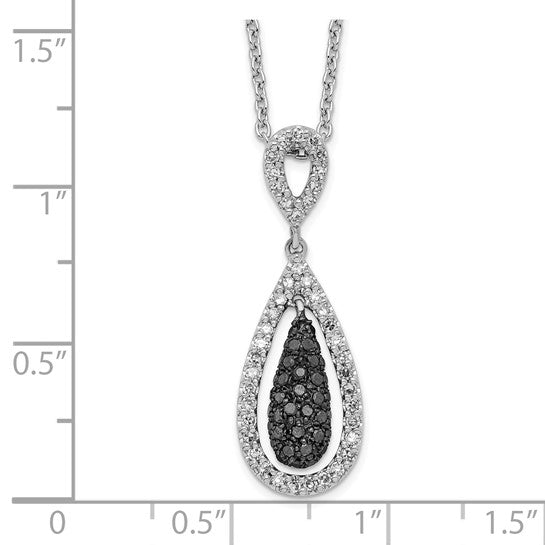White Night White Gold Filled Sterling Silver Tear Drop White & Black Diamond Necklace & Pendant Set