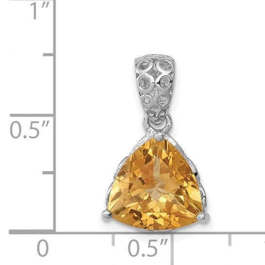 Sterling Silver White Gold Plated Natural Citrine Stone Pendant