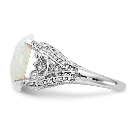 Sterling Silver Lab Created Opal cz Large Stone Ring