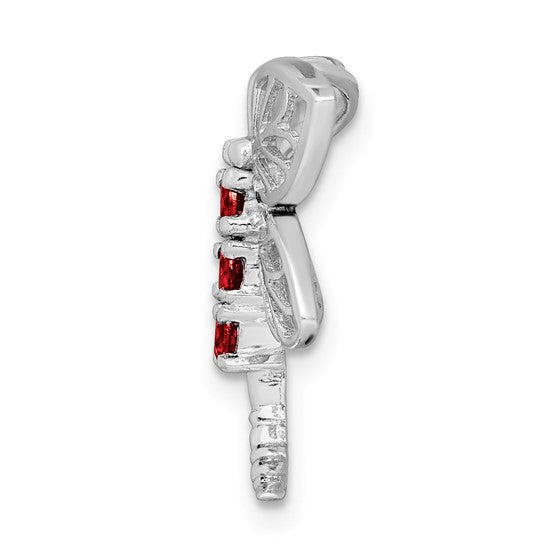 Sterling Silver Rhodium Plated Natural Garnet Dragonfly Pendant