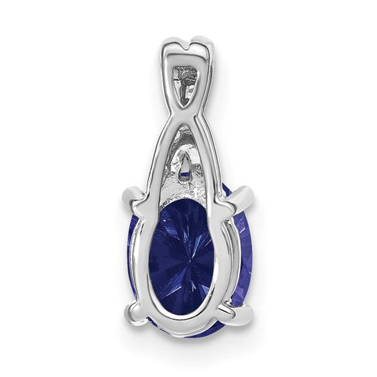 14K White Gold Oval Lab Grown Sapphire & Natural Diamond Twist Pendant