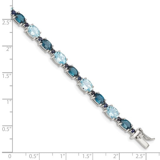 White Gold Filled Sterling Silver Two Tone London Blue Topaz/Sky Blue Topaz Bracelet