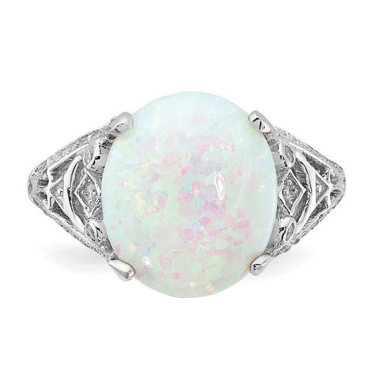 Sterling Silver Lab Created Opal cz Large Stone Ring