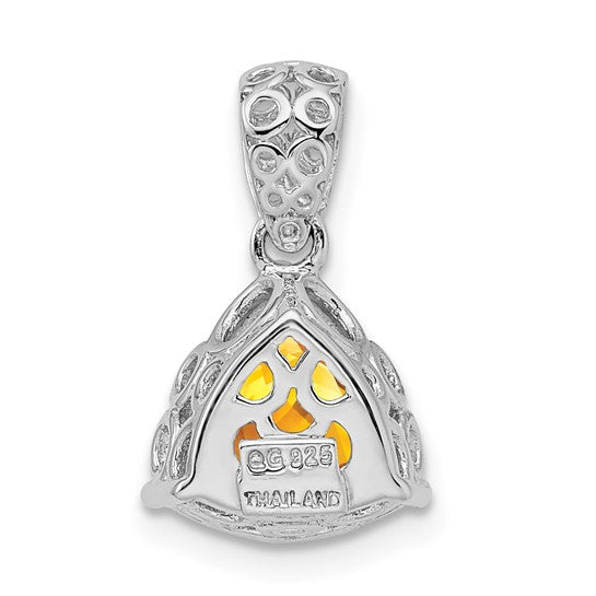 Sterling Silver White Gold Plated Natural Citrine Stone Pendant