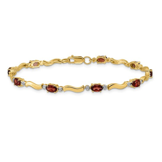 10K Yellow/White Gold S Style Natural Garnet Bracelet