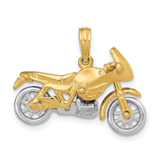 10K Two Tone Gold 3D Moveable Motorcycle Pendant