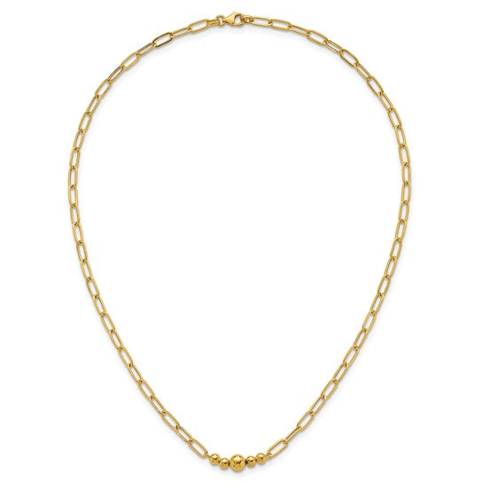 14K Yellow Gold Graduated Bead Paperclip Necklace