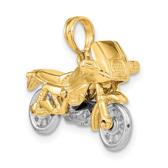 10K Two Tone Gold 3D Moveable Motorcycle Pendant