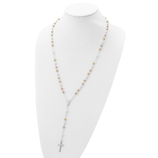 Sterling Silver Tri Color 14KYellow/Rose Gold 26" Rosary Beads
