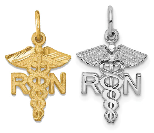 10K Yellow/White Gold Registered Nurse RN Caduceus Pendant