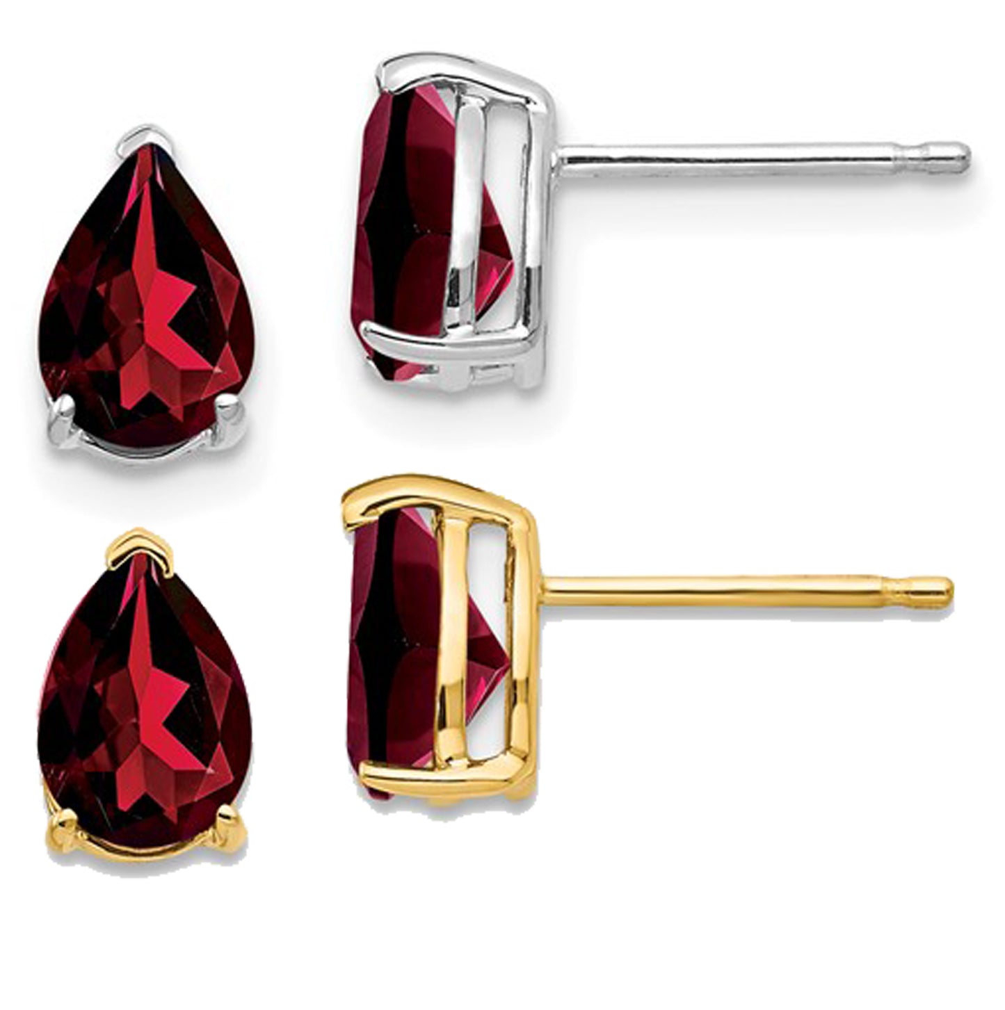 14K White/Yellow Gold 1.5 Carat Oval Cut Natural Garnet Stud Earrings