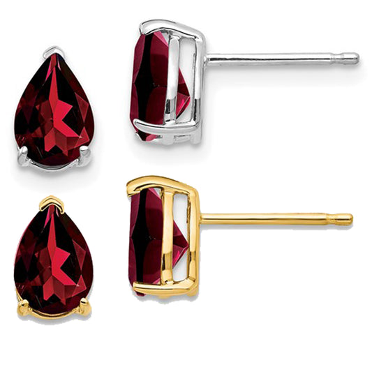 14K White/Yellow Gold 1.5 Carat Oval Cut Natural Garnet Stud Earrings
