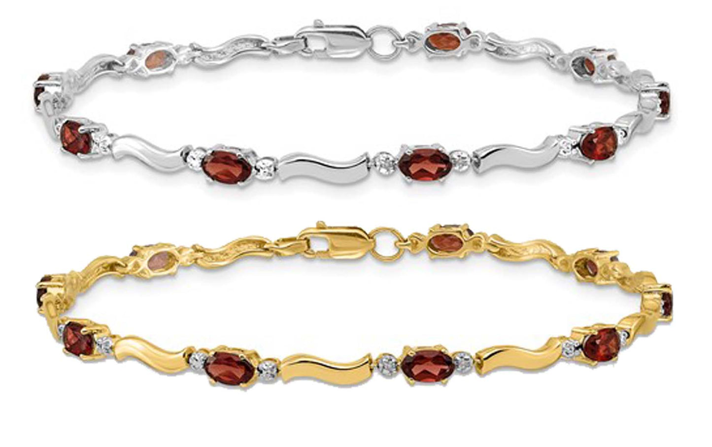 10K Yellow/White Gold S Style Natural Garnet Bracelet