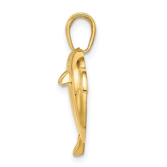 14K Yellow Gold Dolphin Kissing Heart Pendant