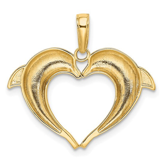 14K Yellow Gold Dolphin Kissing Heart Pendant