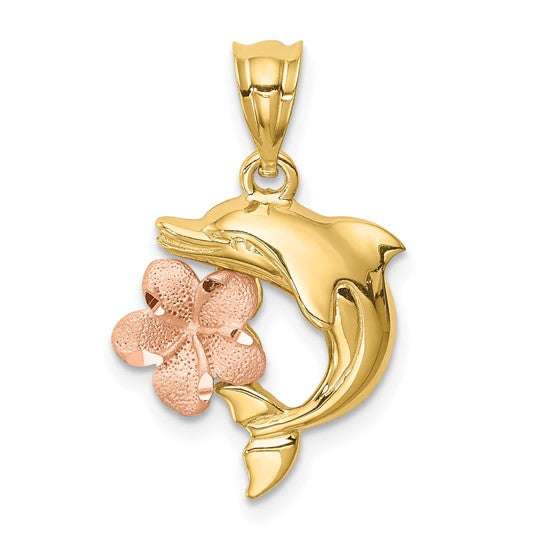 14K Yellow/Rose Gold Dolphin Flower Pendant