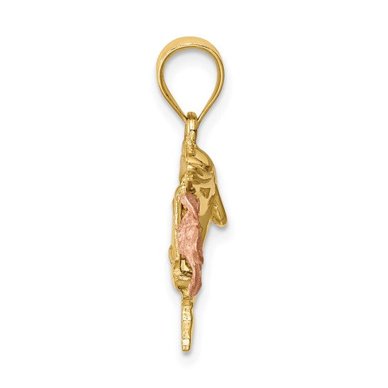 14K Yellow/Rose Gold Dolphin Flower Pendant