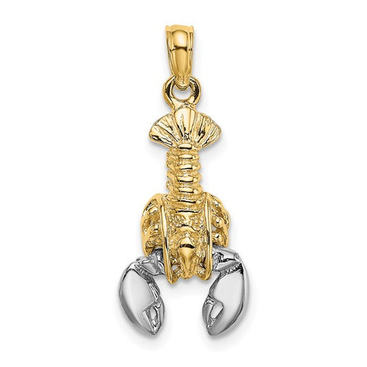 10K Yellow/White Gold Two Tone 3D Moveable Lobster Pendant