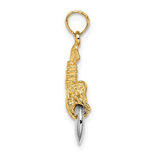 10K Yellow/White Gold Two Tone 3D Moveable Lobster Pendant