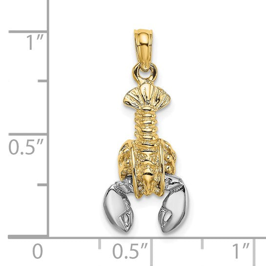 10K Yellow/White Gold Two Tone 3D Moveable Lobster Pendant