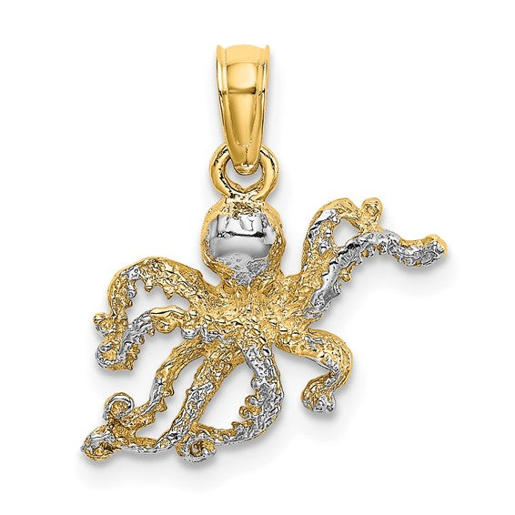 10K White/Yellow Gold Octopus Two Tone Pendant