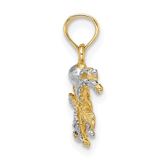 10K White/Yellow Gold Octopus Two Tone Pendant