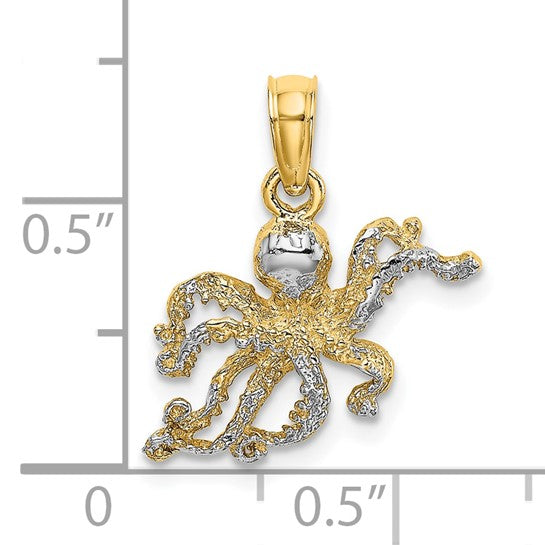 10K White/Yellow Gold Octopus Two Tone Pendant