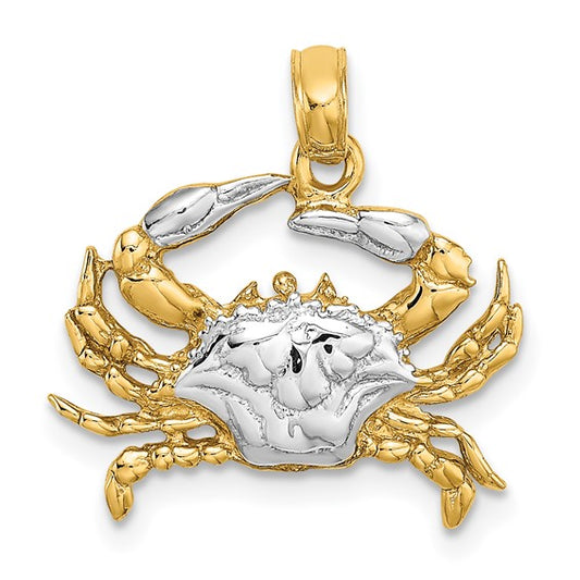 14K Yellow/White Gold Two Tone Stone Crab Pendant