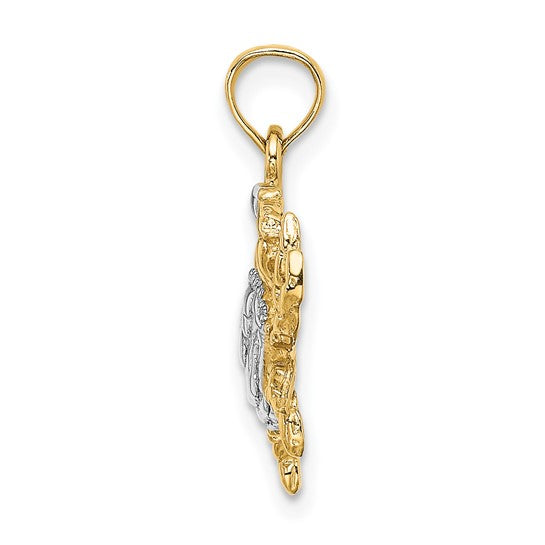 14K Yellow/White Gold Two Tone Stone Crab Pendant