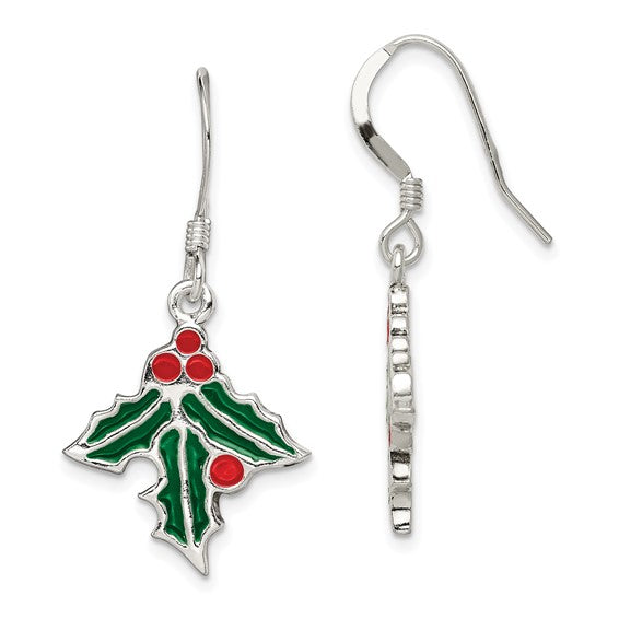 Sterling Silver Christmas Holly Earrings