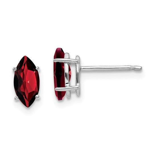 14K White/Yellow Gold 1.5 Carat Marquis Cut Natural Garnet Stud Earrings