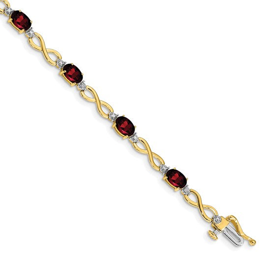 10K Yellow/White Gold Natural Garnet & Diamond Infinity Bracelet