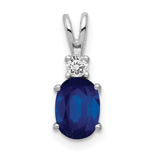14K White Gold Oval Natural Sapphire & Diamond Oval Pendant