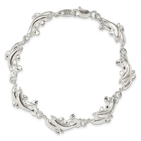 Sterling Silver Swimming Dolphin Bracelet