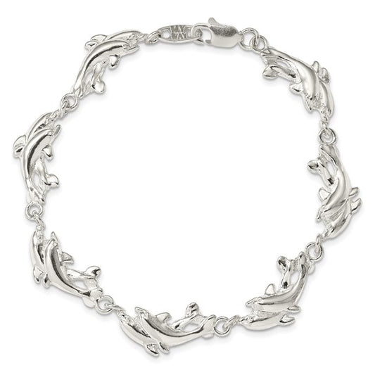 Sterling Silver Swimming Dolphin Bracelet