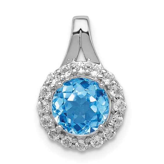 White Gold Filled Sterling Silver White/Blue Topaz Halo Pendant