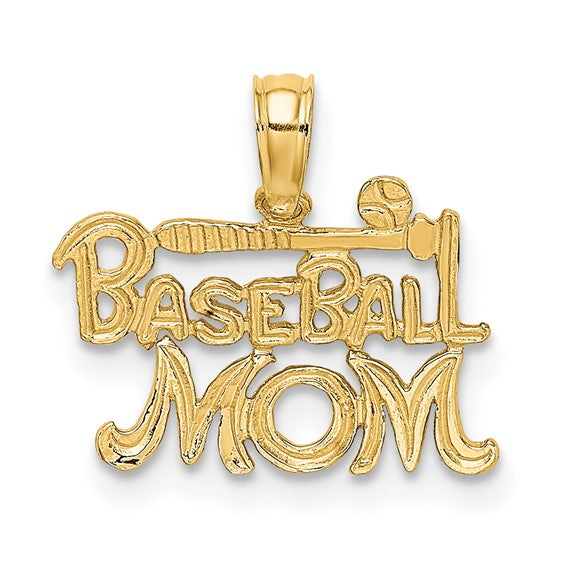 10K Yellow Gold Baseball Mom Pendant