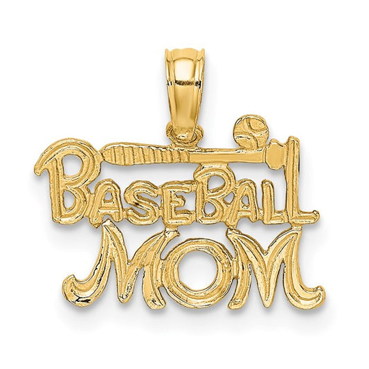 10K Yellow Gold Baseball Mom Pendant