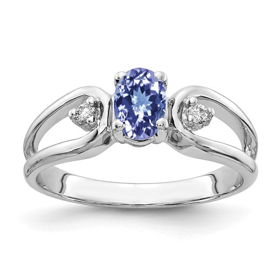 14K White Gold .5 Carat Natural Tanzanite & Diamond Double Open Ring