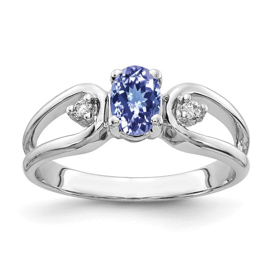 14K White Gold .5 Carat Natural Tanzanite & Diamond Double Open Ring