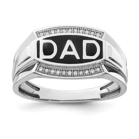 White Gold Filled Sterling Silver Diamond Dad Men's Ring