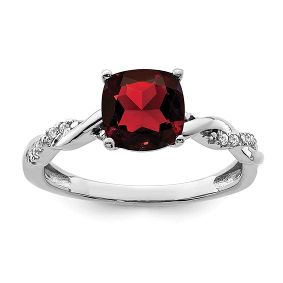 Sterling Silver 2 Carat Natural Garnet & Diamond Twisted Band Ring