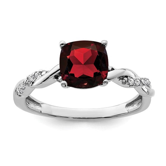 Sterling Silver 2 Carat Natural Garnet & Diamond Twisted Band Ring